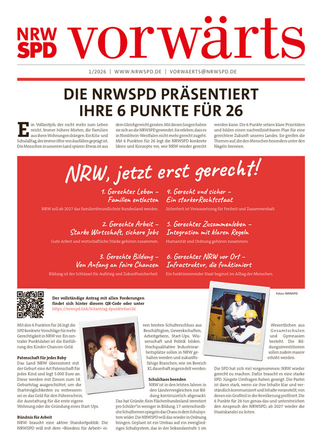 Der „vorwärts“ - Regionalausgabe NRW - digital 1/2026